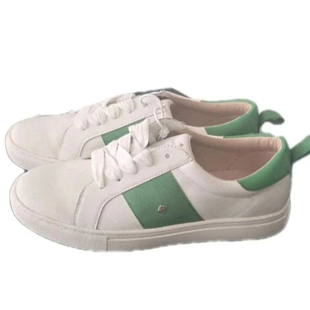 Kate Spade Ainsley Leather Sneaker Optic White Green Lace-up Size 6B New
